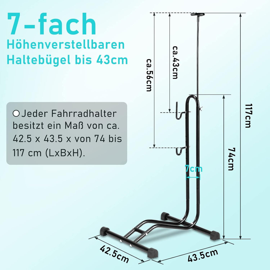3 x Fiqops 3 in 1 Fahrradständer Boden 20 bis 29 Zoll, Fahrräder Wartungsständer waagerecht und senk