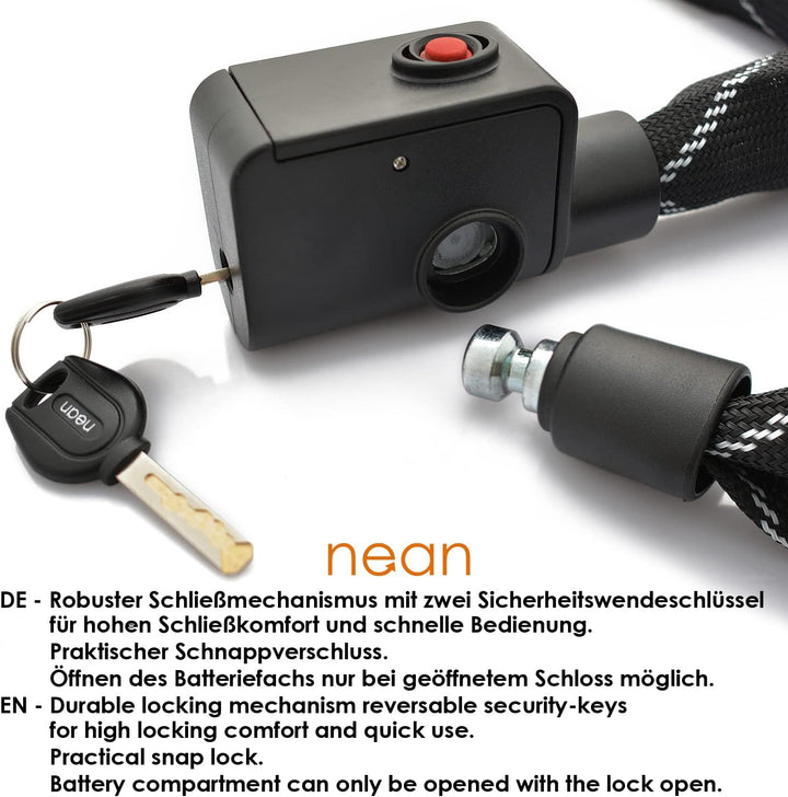 nean Fahrradschloss mit Alarm, Fahrrad Alarmschloss mit gehärteter Vierkant Kette und 2x Sicherheit-