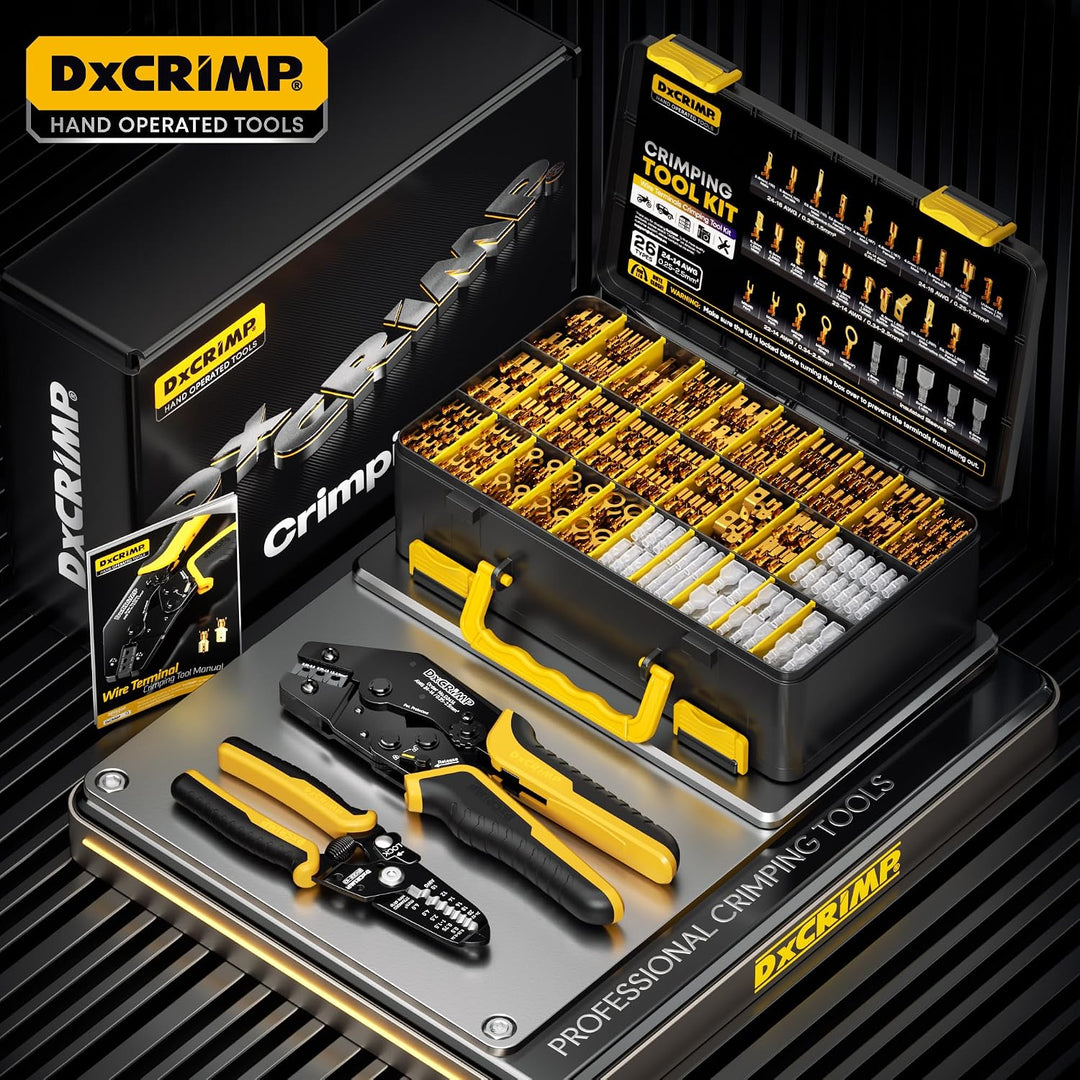 DxCRIMP Crimpzange Flachsteckhülsen mit 26 Arten Flachstecker Set, Krimpzange für 0,25-2,5mm² Steckv