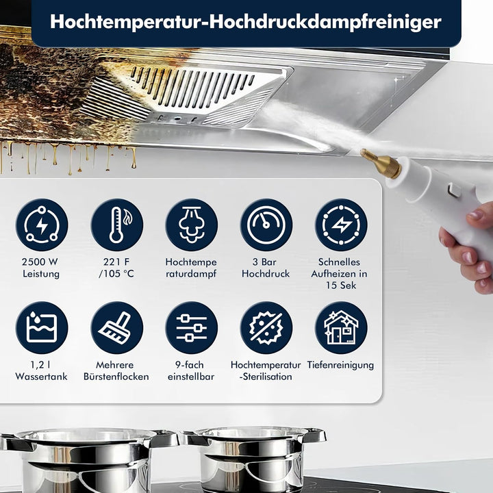 Dampfreiniger Handgerät Steam Cleaner,Tragbare Dampfreiniger,2500W Mehrzweck Dampfreiniger,mit 9 Auf
