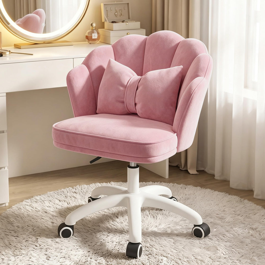 Hawthyhome Schminktisch Stuhl mit Samtbezug &amp; Kopfkissen, Rosa Abgerundet Rosa, Abgerundet Rosa