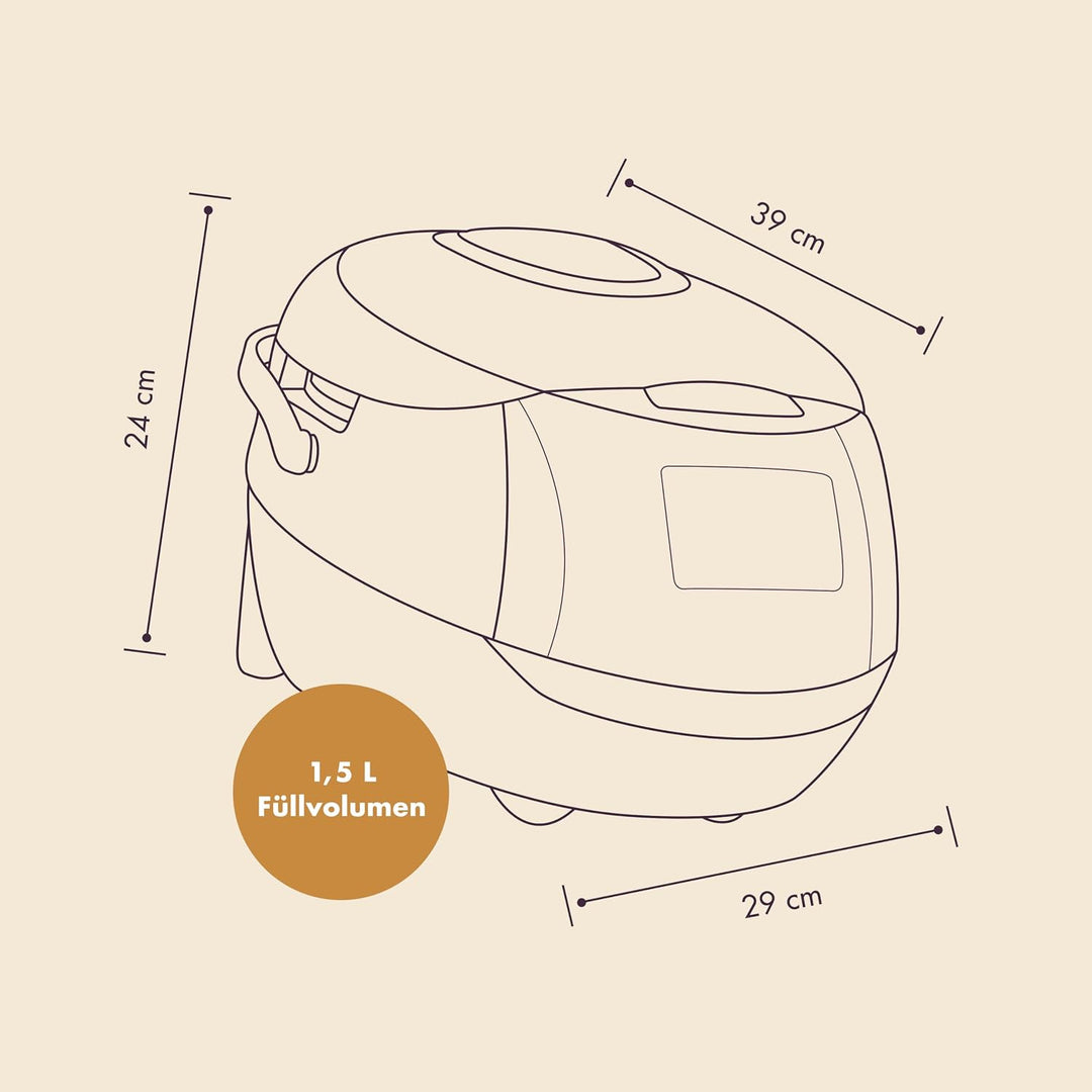 Reishunger Digitaler Reiskocher &amp; Dampfgarer Schwarz + Gratis Kochbuch – Warmhaltefunktion, Timer &amp;