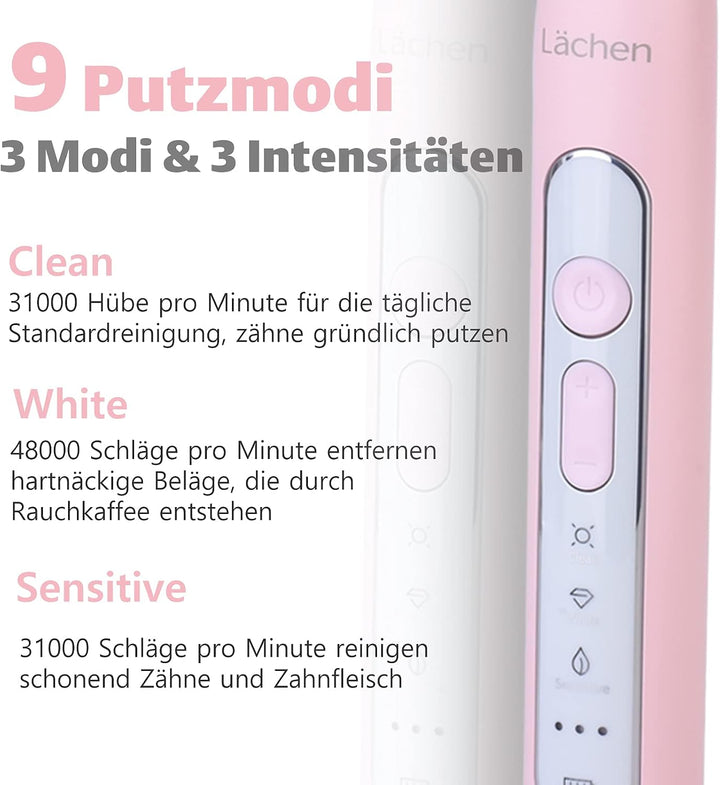 Lächen Sonic elektrische Zahnbürste Schallzahnbürste mit 4 Aufsteckbürsten und Timer, 3 Modi &amp; 3 Vib