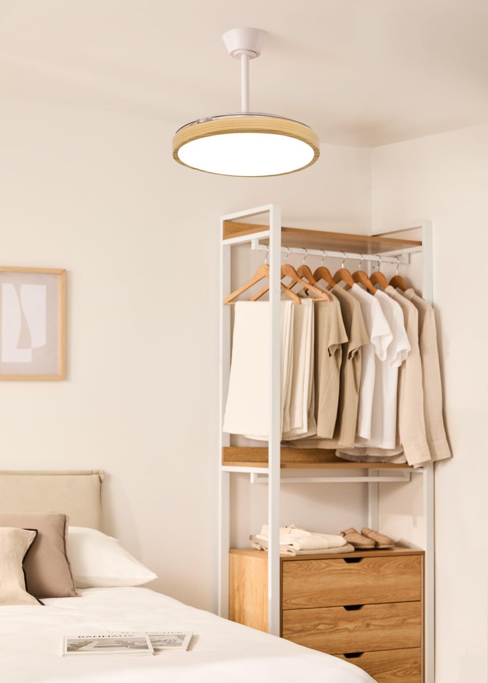 CREATE / WIND CLEAR STUDIO S/Deckenventilator mit Beleuchtung Weiss Hellesholzflügel mit Wandschalte