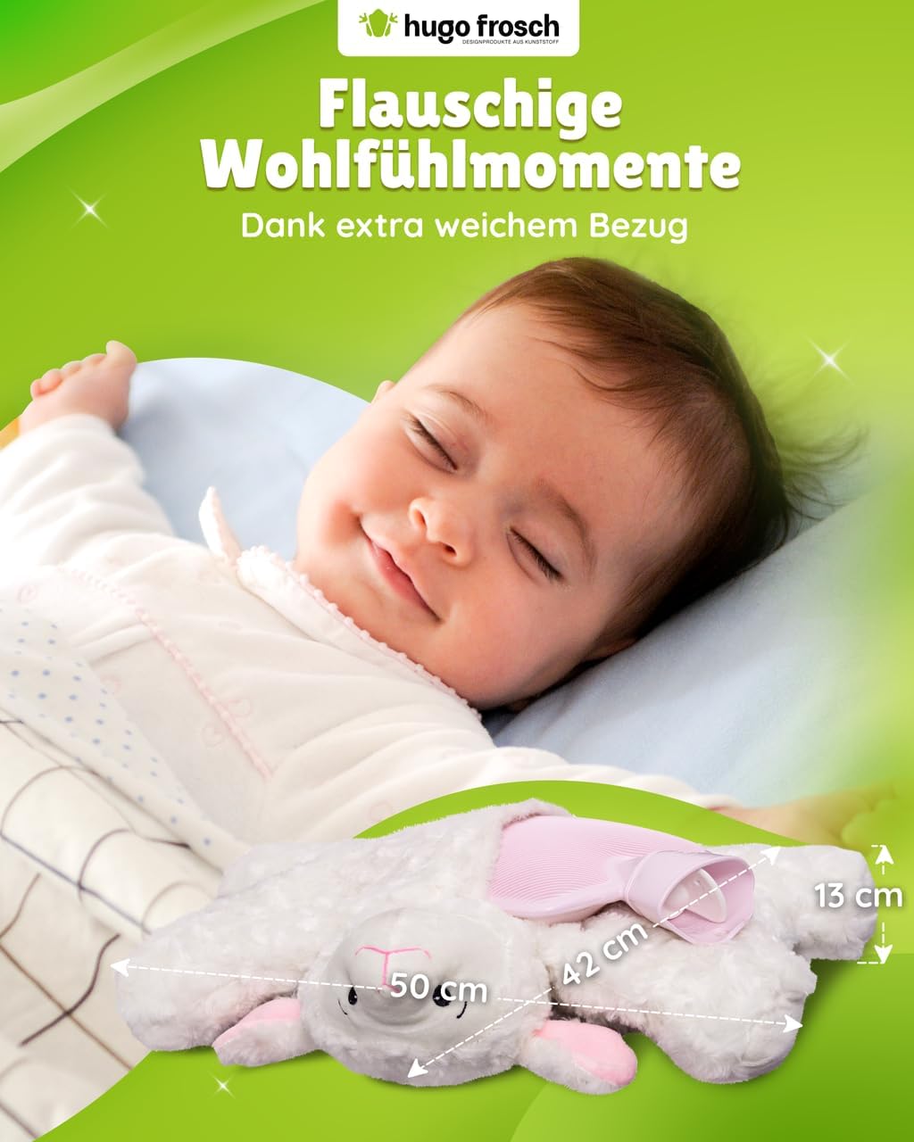 Hugo Frosch Wärmflasche Klassik 1,8 l mit Schaf-Kuschelkissen Weiss, Weiss