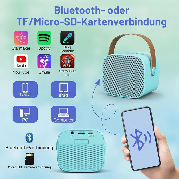 Mini-Karaoke-Maschine für Erwachsene, tragbarer Bluetooth-Lautsprecher mit 2 drahtlosen Mikrofonen f