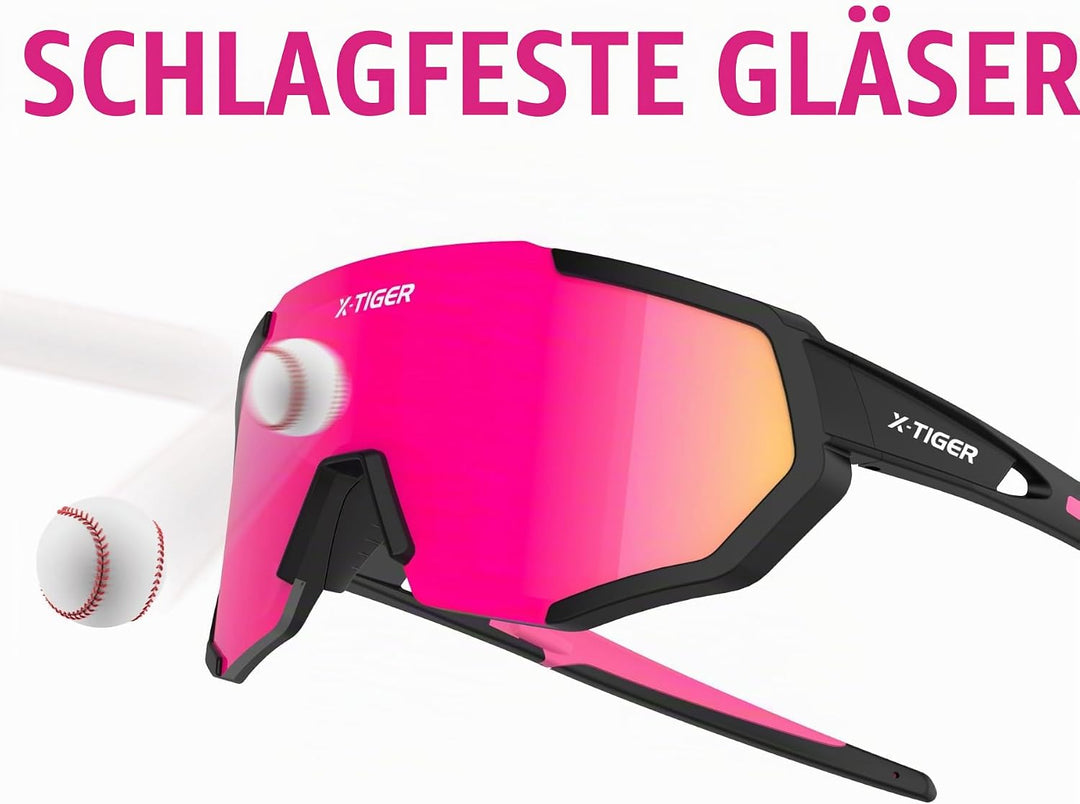 X-TIGER Fahrradbrille, Herren Damen Sportbrille, UV400 mit 5 Wechselgläser,Starker TR90 Frame, mit M