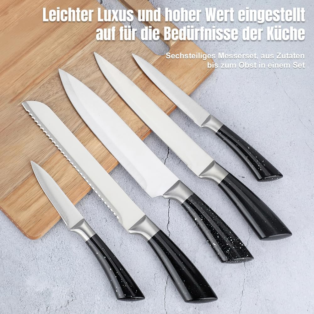 6-Piece Knife Set, Kitchen Knife Set with Knife Block - Stainless Steel Knife, with Ergonomic Handle