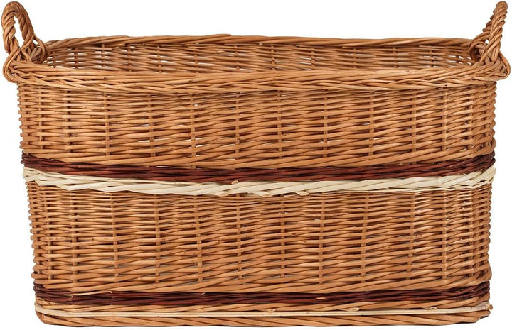 Vollweidener Kaminkorb, Kaminkorb aus Weide, naturfarbiger Weidenkorb für Kaminholz, Kaminkorb mit T