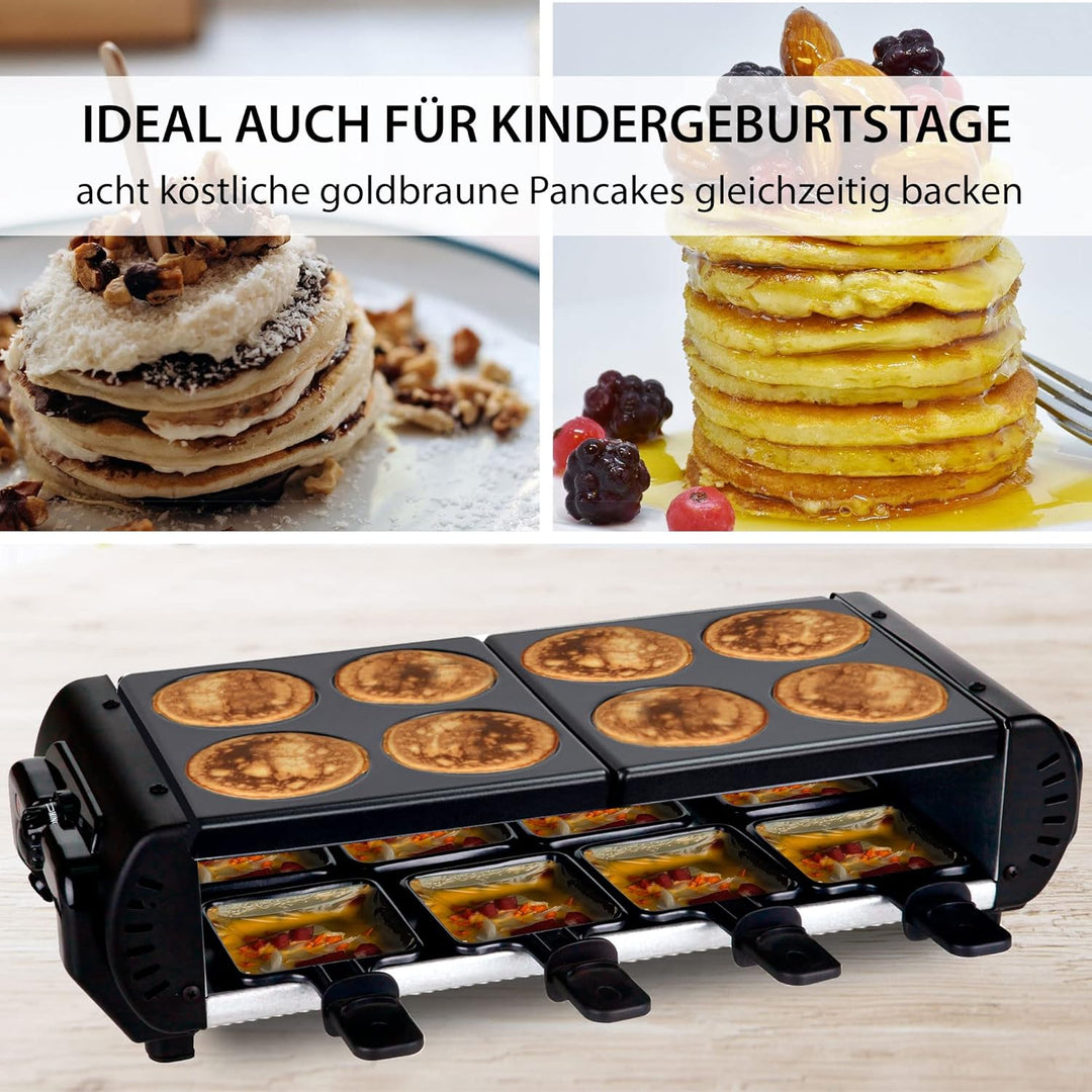 Syntrox Germany Raclette Liestal, 8 Personen, 8 Pfännchen, 4 Grillplatten/heisser Stein, antihaftbes
