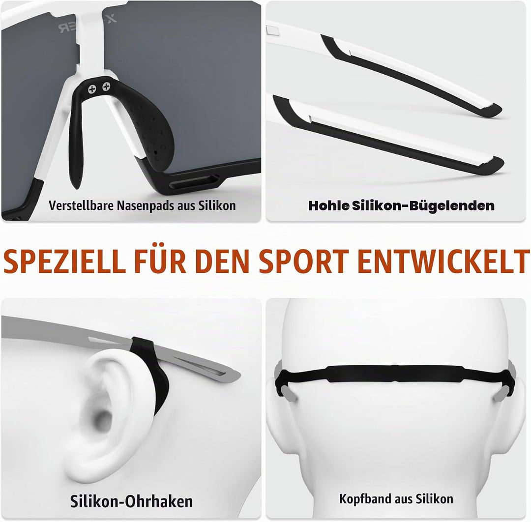 X-TIGER Fahrradbrille Polarisiert Sonnenbrille mit 5 wechselgläser TR90 Rahmen für Herren Damen Spor