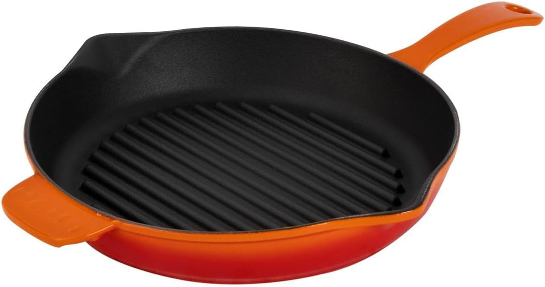 LAVA Lavagusseiserne Rundgrillpfanne 28 cm – emaillbeschichtet, mit gestreifter Grilloberfläche, Her