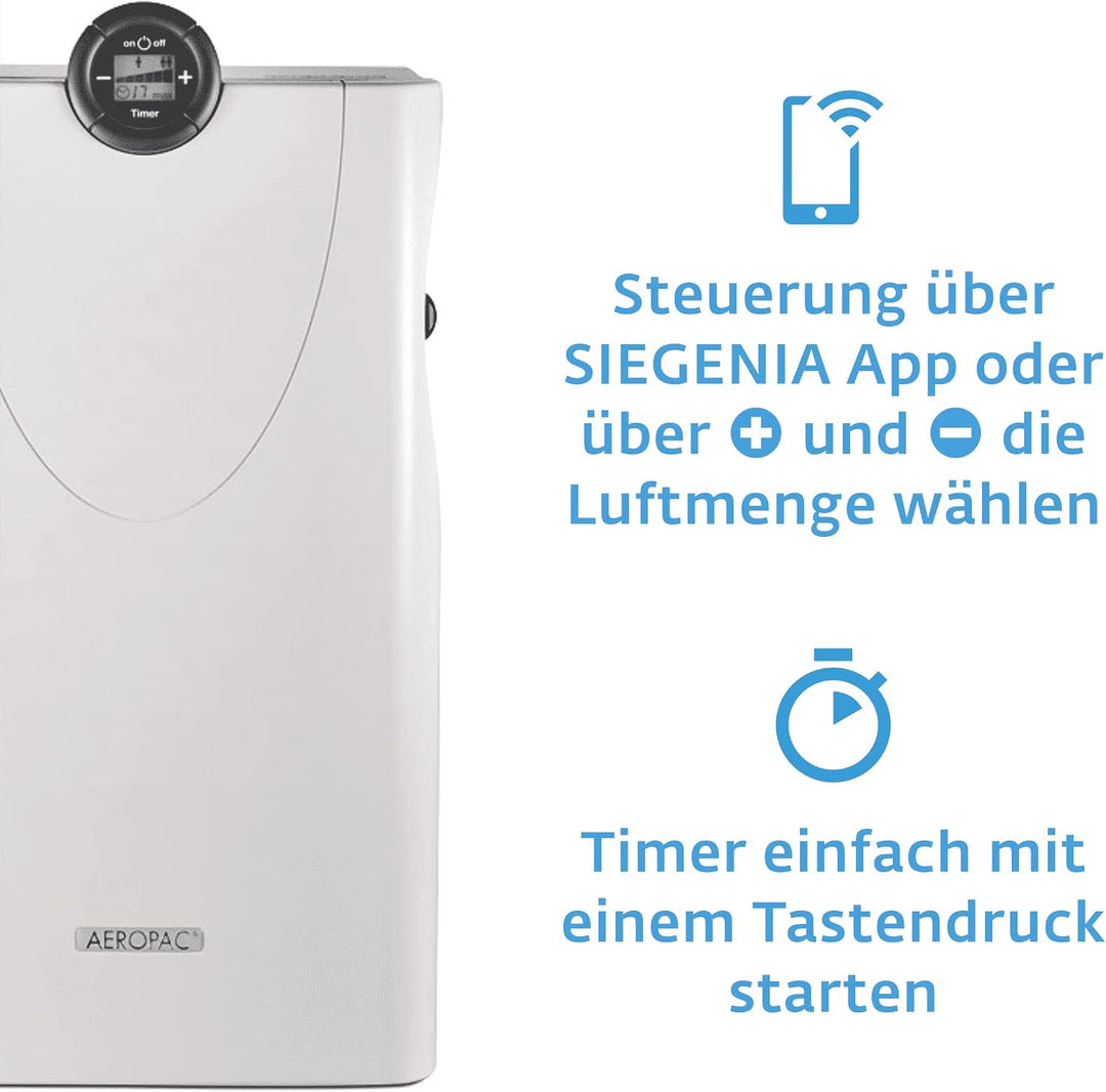 SIEGENIA AEROPAC smart - Wandlüfter, dezentrale Wohnraum-Lüftung mit App-Steuerung, mit App-Steuerun
