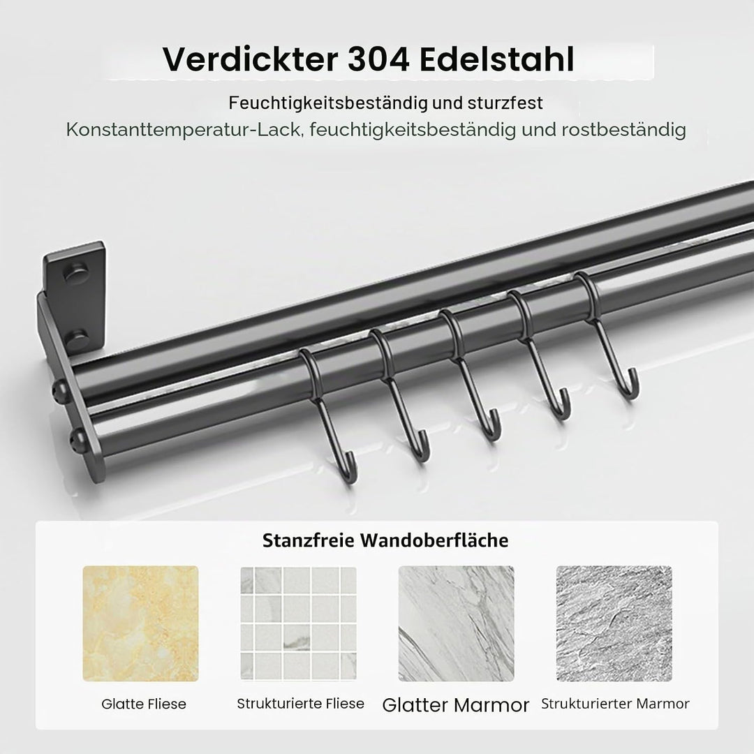Küchenleiste mit Haken und Messerschlitz – Wandmontierter Edelstahl-Utensilienhalter, kompakte platz