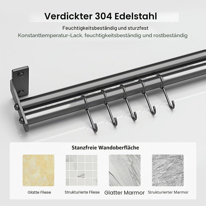 Küchenleiste mit Haken und Messerschlitz – Wandmontierter Edelstahl-Utensilienhalter, kompakte platz