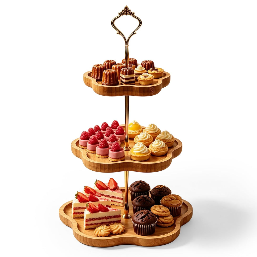 Etagere 3 Etagen Aus Holz, 3-Stöckiger Kuchenständer, Cupcake Ständer Holz, Ø19,5cm Ø24.5cm Ø30,5cm,