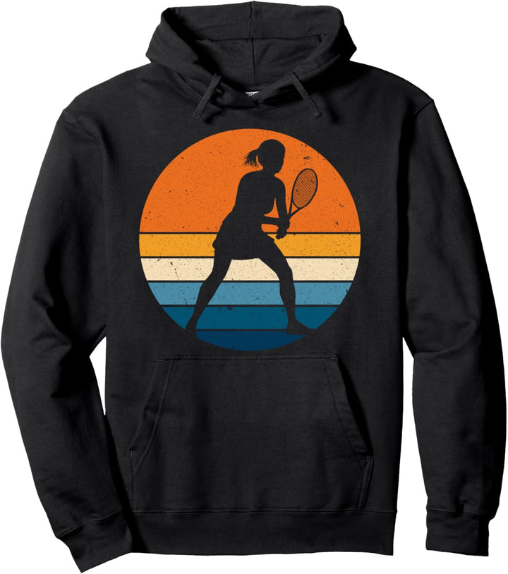 Tennis-Sport-Retro-Vintage-Sonnenuntergang-Tennisspieler Pullover Hoodie