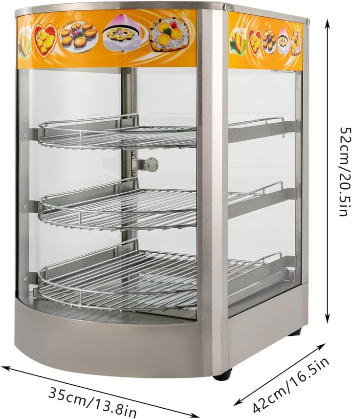 Warmhaltevitrine Gewerbe Speisenwärmer Vitrine 50L Heisstheke mit Geschwungenem Glas &amp; Magnetischer