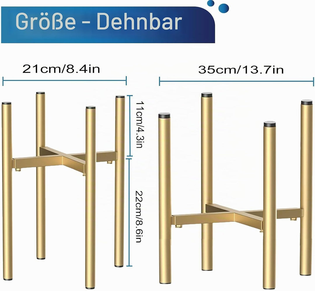 2pcs Verstellbarer Pflanzenständer aus Metall Gold, 21cm-35cm Blumenständer Plant Stand, Blumenständ