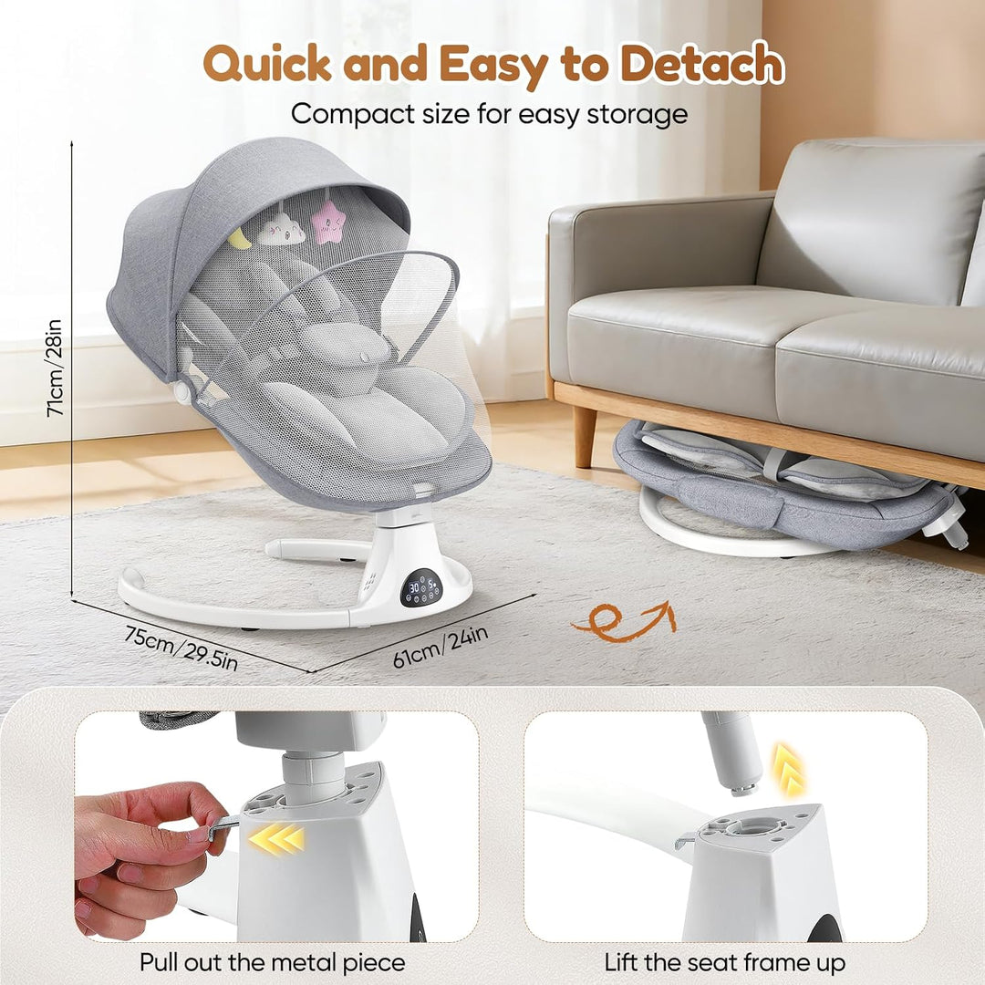 Elektrische Babyschaukel (0–6 Monate) – Babywippe ab der Geburt mit 5-Punkt-Gurt, 5 Schaukelgeschwin