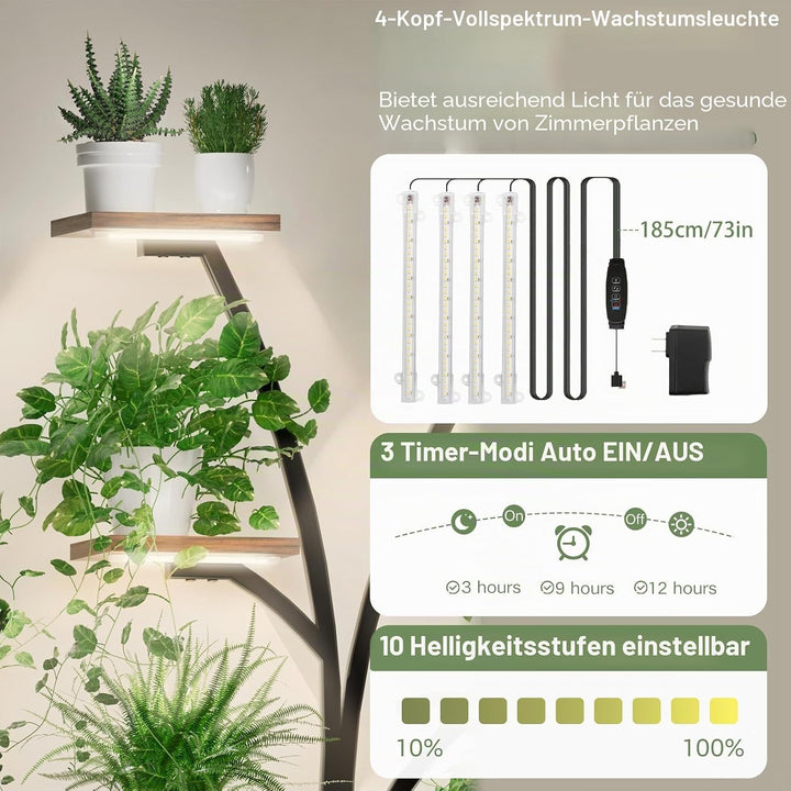 KELHOMECL Pflanzenständer mit Wachstumslicht - 9 Ebenen Blumenständer Metall Holz mit Schublade, 165