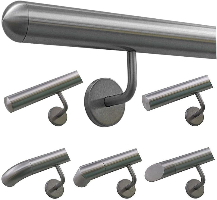 TIBU Handlauf Edelstahl 33,7 mm Geländer 0,3m - 6m, Länge 120 cm, Ende halbrunde Kappe und gewinkelt