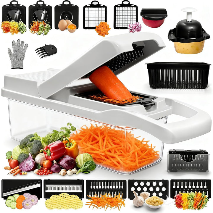 20-in-1 Gemüseschneider Spiralschneider - Zwiebelschneider &amp; Mandoline Gemüsehobel mit Behälter - Ka