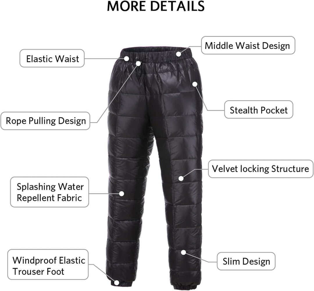 Tapasimme Damen Herren Winter Warme Gänse Daunenhose Ultraleichte Schneehose Kompressions-Daunenhose
