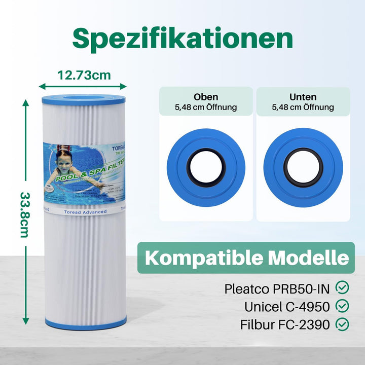 TOREAD PRB50-IN Spa Filter Ersatz für Pleatco PRB50-IN, C-4950, 1 Stück 5 X 13 inch, 5 X 13 inch
