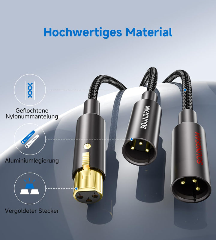XLR Splitter Kabel 0.5M, Professional XLR Y Splitter 1 Buchse Auf 2 Stecker 3-Pol Balanciertes Mikro
