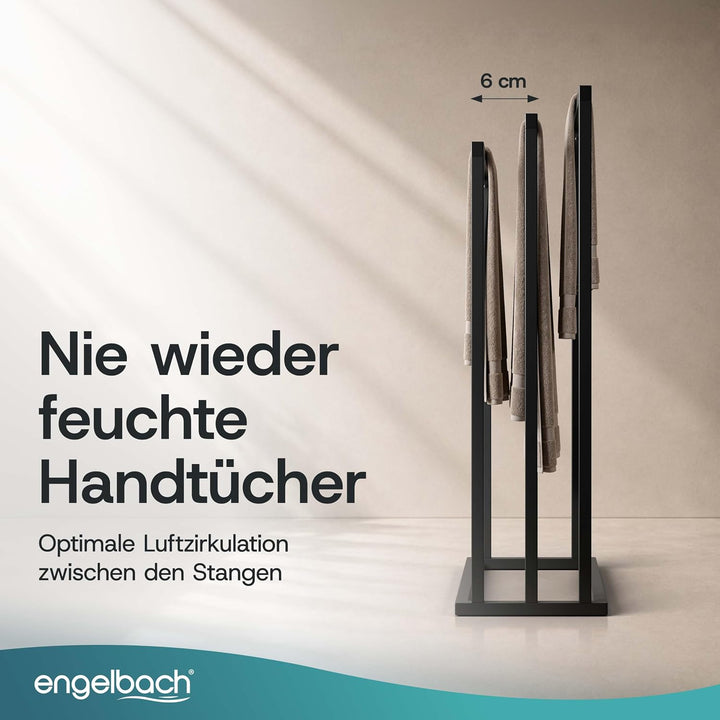 Engelbach® Handtuchhalter Schwarz - Stabil &amp; Langlebig mit 3 Stangen, Schwarz
