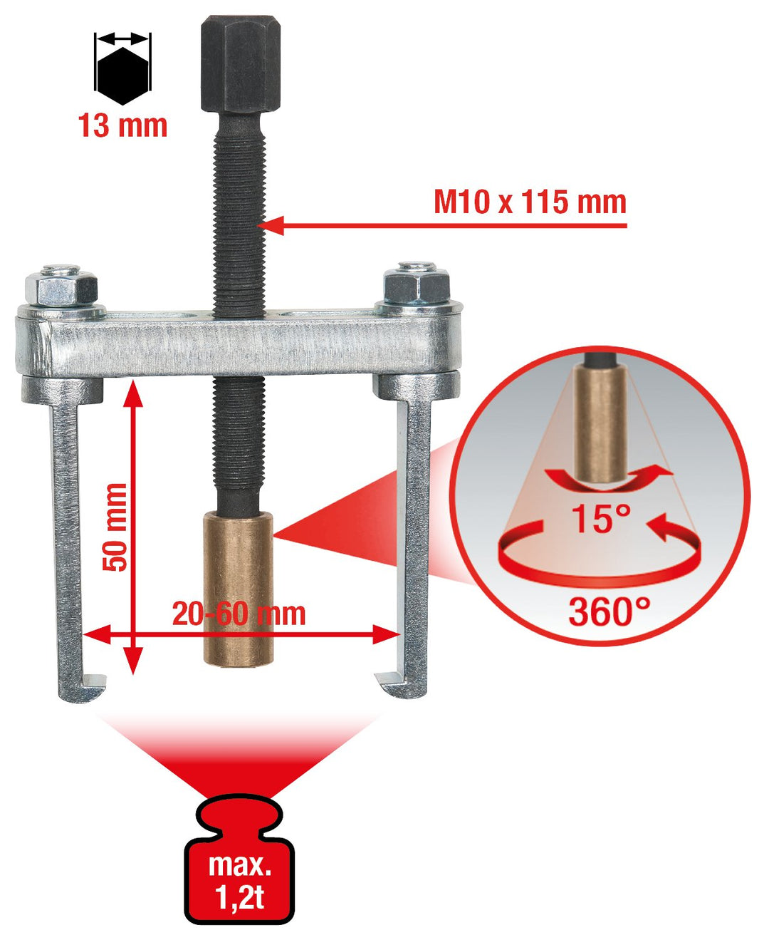 KS Tools 700.1189 Scheibenwischarm-Abzieher 2armig,20-60mm