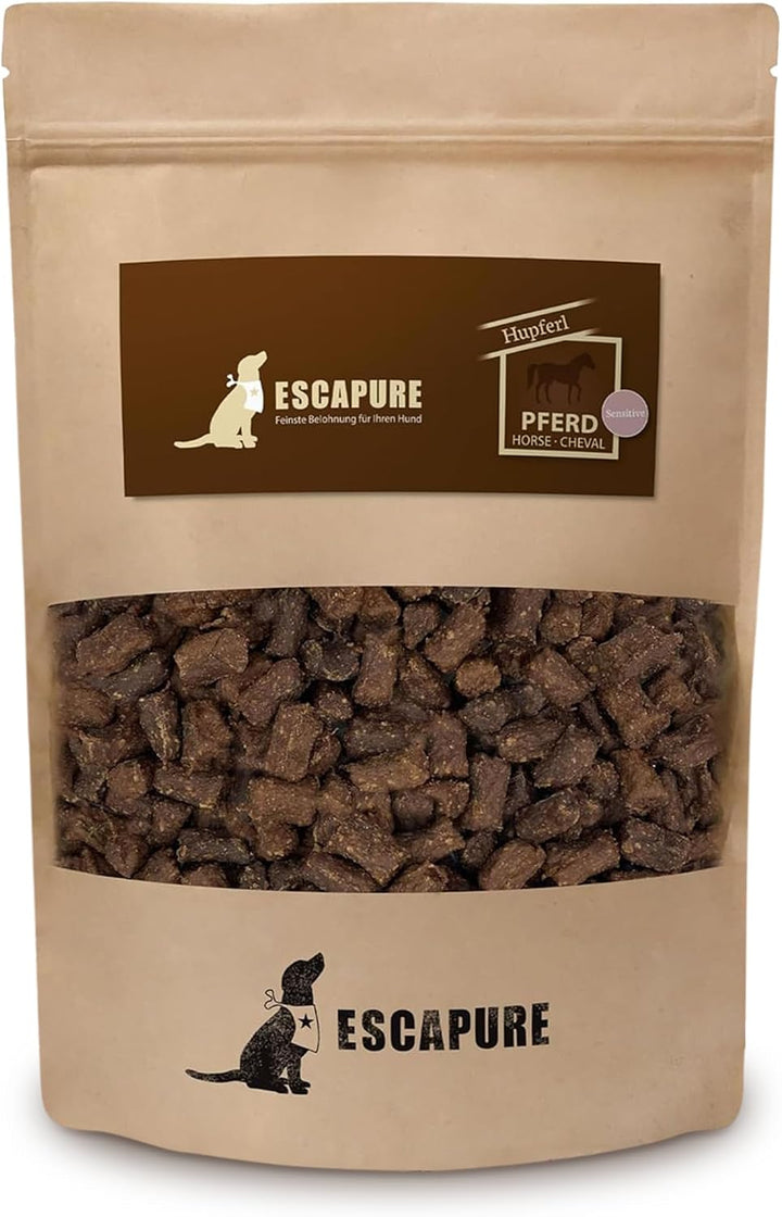 Escapure Hunde Leckerli Beutel | Pferd Hupferl 1000g | Pferd Hupferl in Premium Qualität | 98% Muske