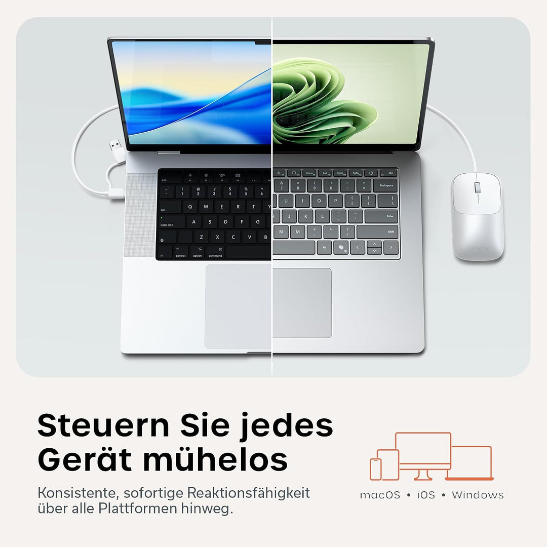 SATECHI Slim LX kabelgebundene USB-C Maus, Silber, Silber
