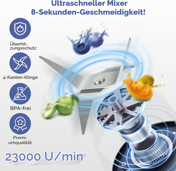 SIMPLUS Standmixer 600 ml Hellgrau, kompakter Smoothie Mixer mit 23000 U/min, 250W Küchenmixer mit 4