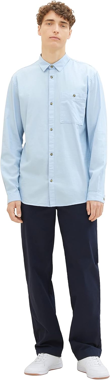 TOM TAILOR Denim Herren Denim Regular Fit Twill Hemd aus Baumwolle, M 32345 - Middle Blue Mini Herri