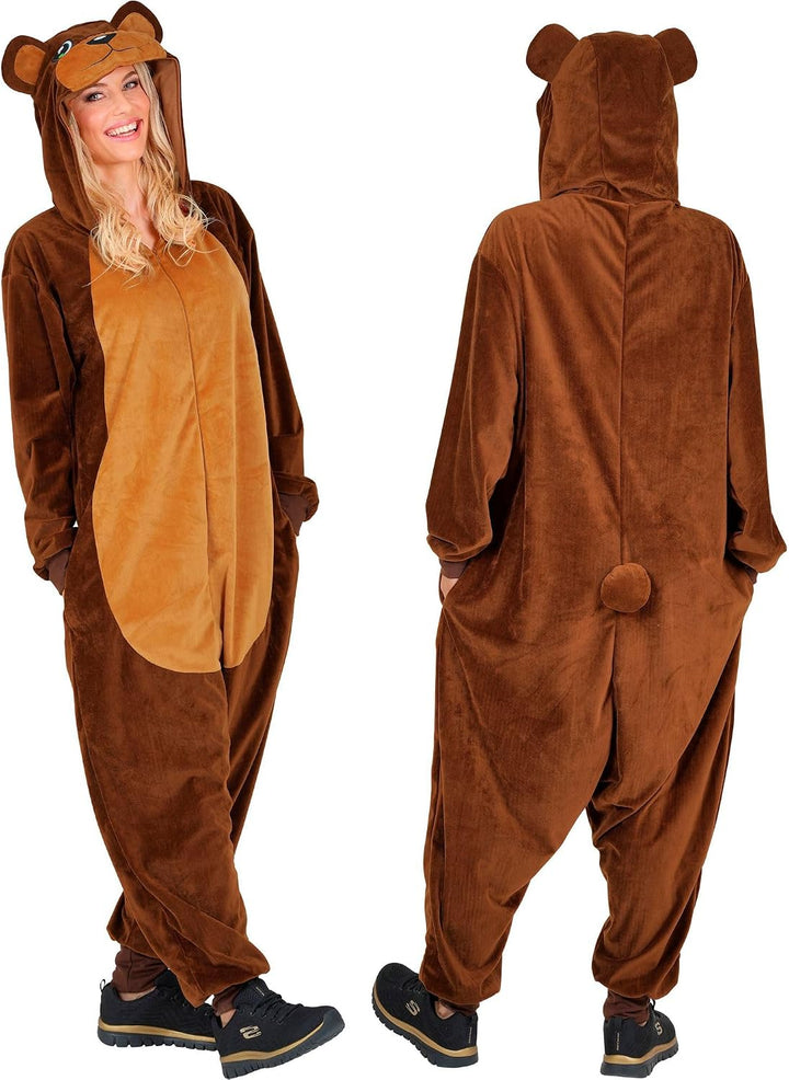 W WIDMANN MILANO Party Fashion - Tier Overall für Erwachsene, weicher Plüsch Jumpsuit mit Kapuze, Ti