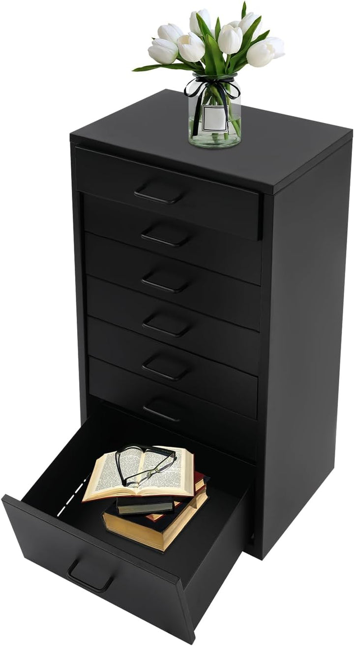 Rollcontainer Metall 7 Schubladen Aktenschrank Schwarz, Schwarz