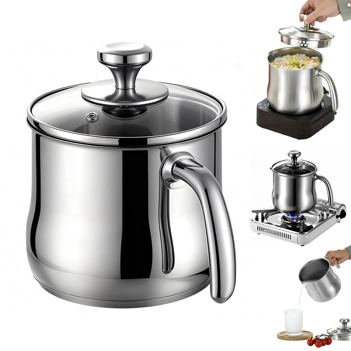 Milchtopf, 2 L Kochtopf, Edelstahl Ölfiltertopf Mit Ausgiesser Und Hitzebeständigem Griff, 16*13*20