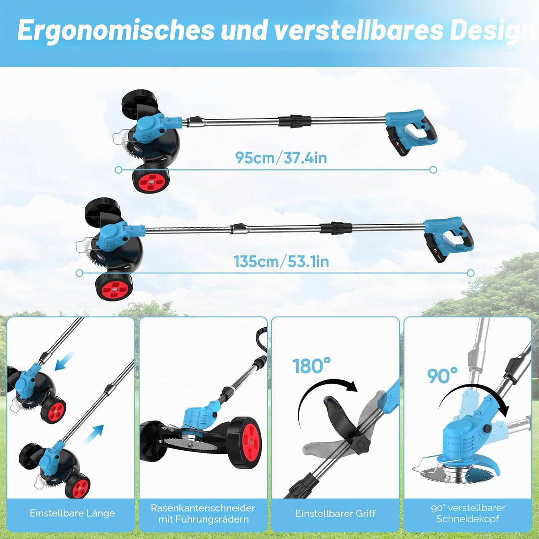 21V Rasentrimmer Mit Akku, 3 in 1 Akku Rasentrimmer Mit LadegeräT, Kantenschneider Rasen, Rasentrimm