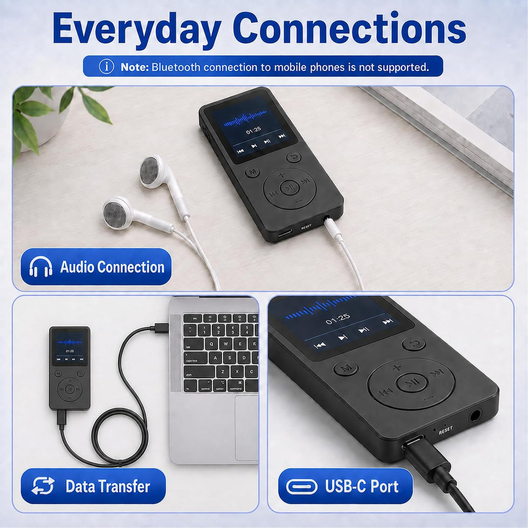 MP3 Player 32GB Bluetooth 5.0 mit Lautsprecher für 1,8"" Bildschirm