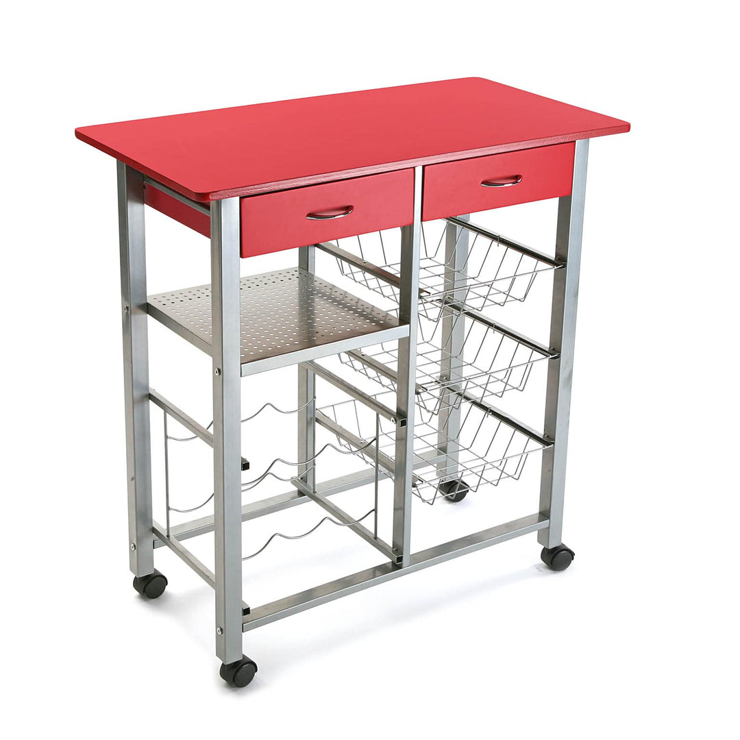 Versa Leicester Küchenwagen mit Rädern, Schubladen und Flaschenregal, Gemüsehändler, Küchenablage, M