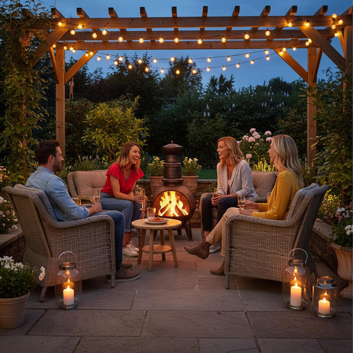 Relaxdays Terrassenofen, Aztekenofen mit Schürhaken, Gusseisen, Funkenschutz, für Garten, HxBxT: 86x