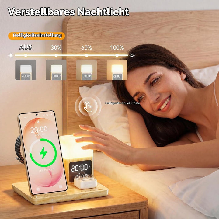 6 in1 Upgradierter Induktive Ladestation für Samsung mit Wecker &amp; 3-Farben-Licht | Wireless Charger