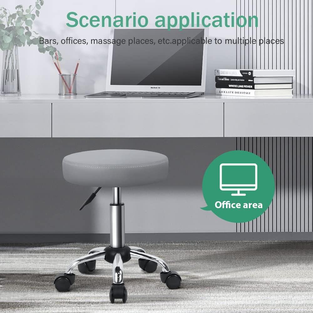 FURWOO Mehrzweck Rollhocker Rundhocker mit Rollen für Spa Verstellbarer Zeichenhocker (grau), Grau