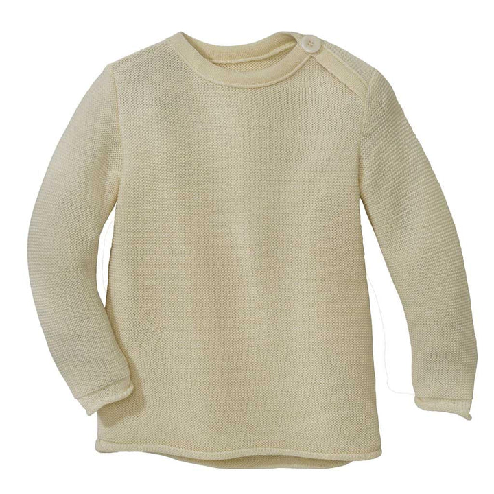 Disana Melange-Pullover, 100% Bio-Merinowolle GOTS, IVN Best | mit Knopfverschluss am Kragen | Baby