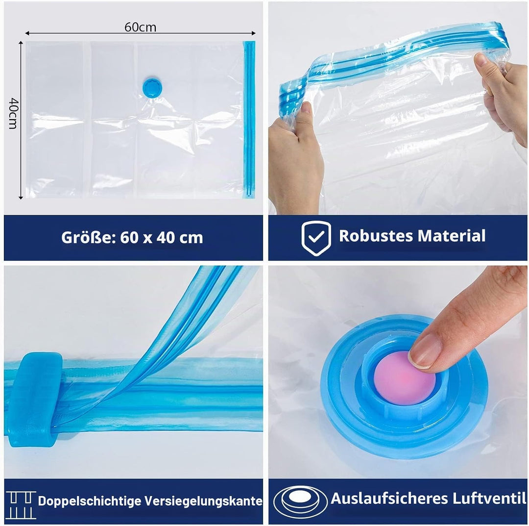 12er Set Vakuumbeutel für Kleidung - 60x40cm, 80% Platz Sparen Vakuum Kleiderbeutel PA &amp; PE Material