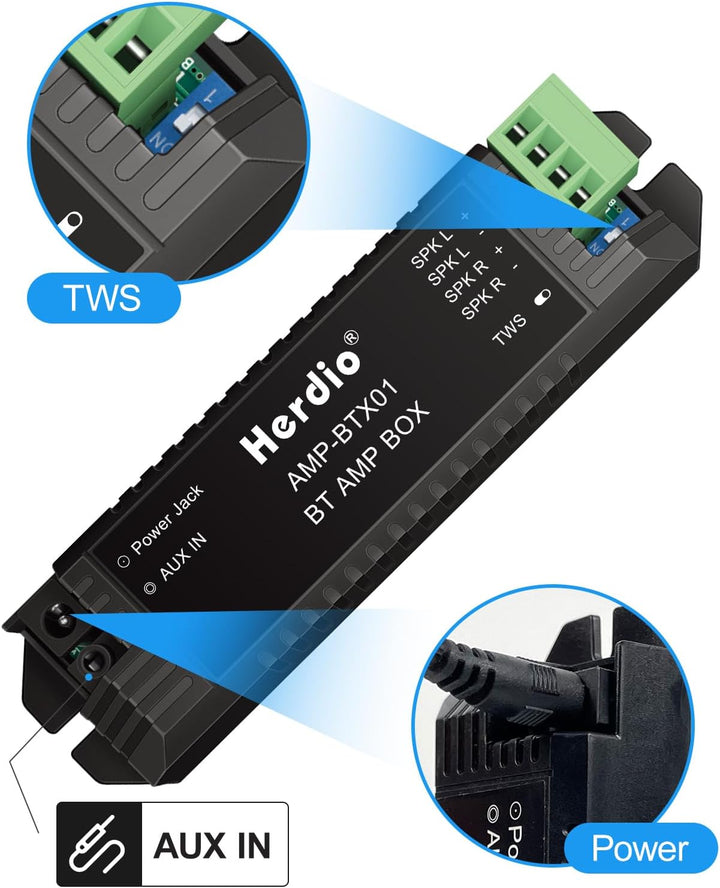 Herdio 2-Kanal Receiver System Bluetooth Home Audio AV-Receiver &amp; -Verstärker für Passiv-Lautspreche