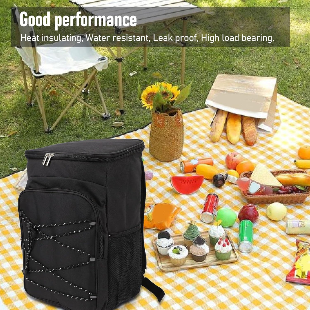 Kühlrucksack Gross, Wasserdichter Camping Rucksack mit Kühlfach und Seitentaschen, Schwarz, für Outd
