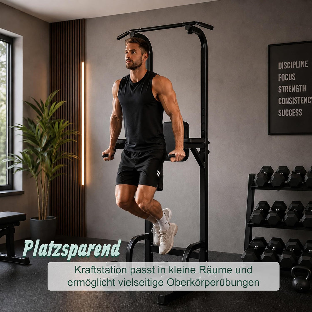 Relaxdays Power Tower, 160-230 cm höhenverstellbar, bis 150 kg, schwarz